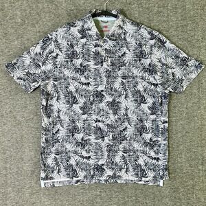 Chaps Polo Shirt Men's Size Large Everyday Performance Gray Tropical Palm Print